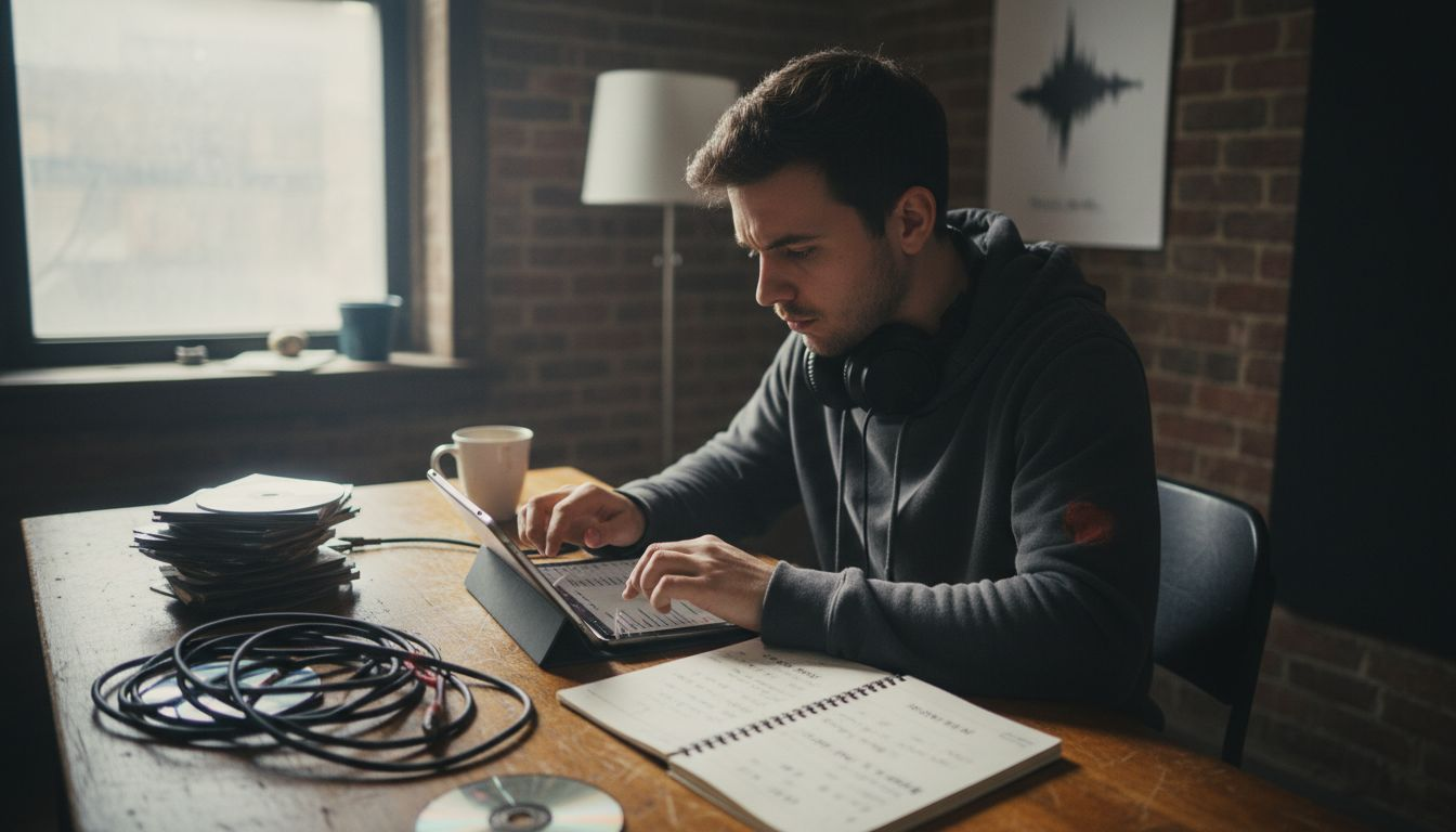 Artist in studio creating music brand identity