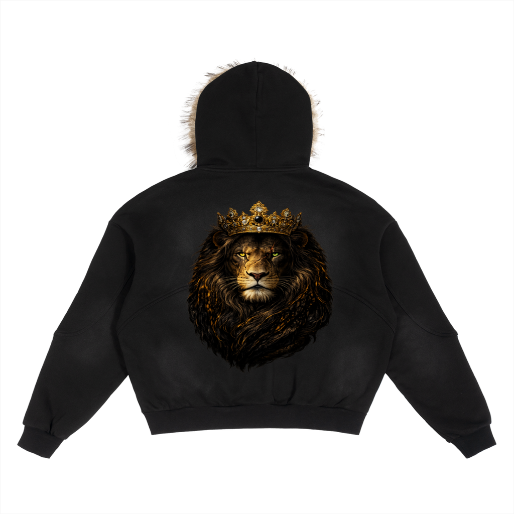 Sun Fade Boxy Detachable Fur Hoodie